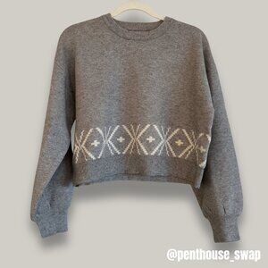 Cotton On Grey & White Balloon Sleeve Crew Neck Sweater, Size M